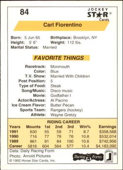 1992 Jockey Star #84 Carl Fiorentino Back